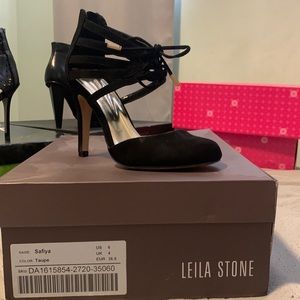 Leila Stone black lace heels